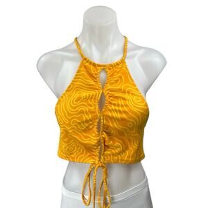 NEW Zara Orange Halter Printed Cutout Tie Hem Sleeveless Crop Top Size S